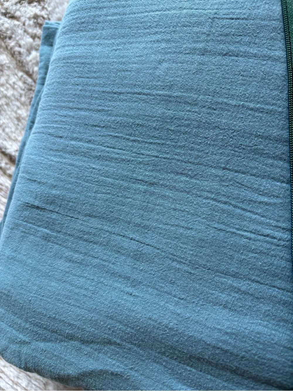 Crate & Barrel Organic Double Weave Blue Full/Queen Duvet & 2 Standard Sham Set